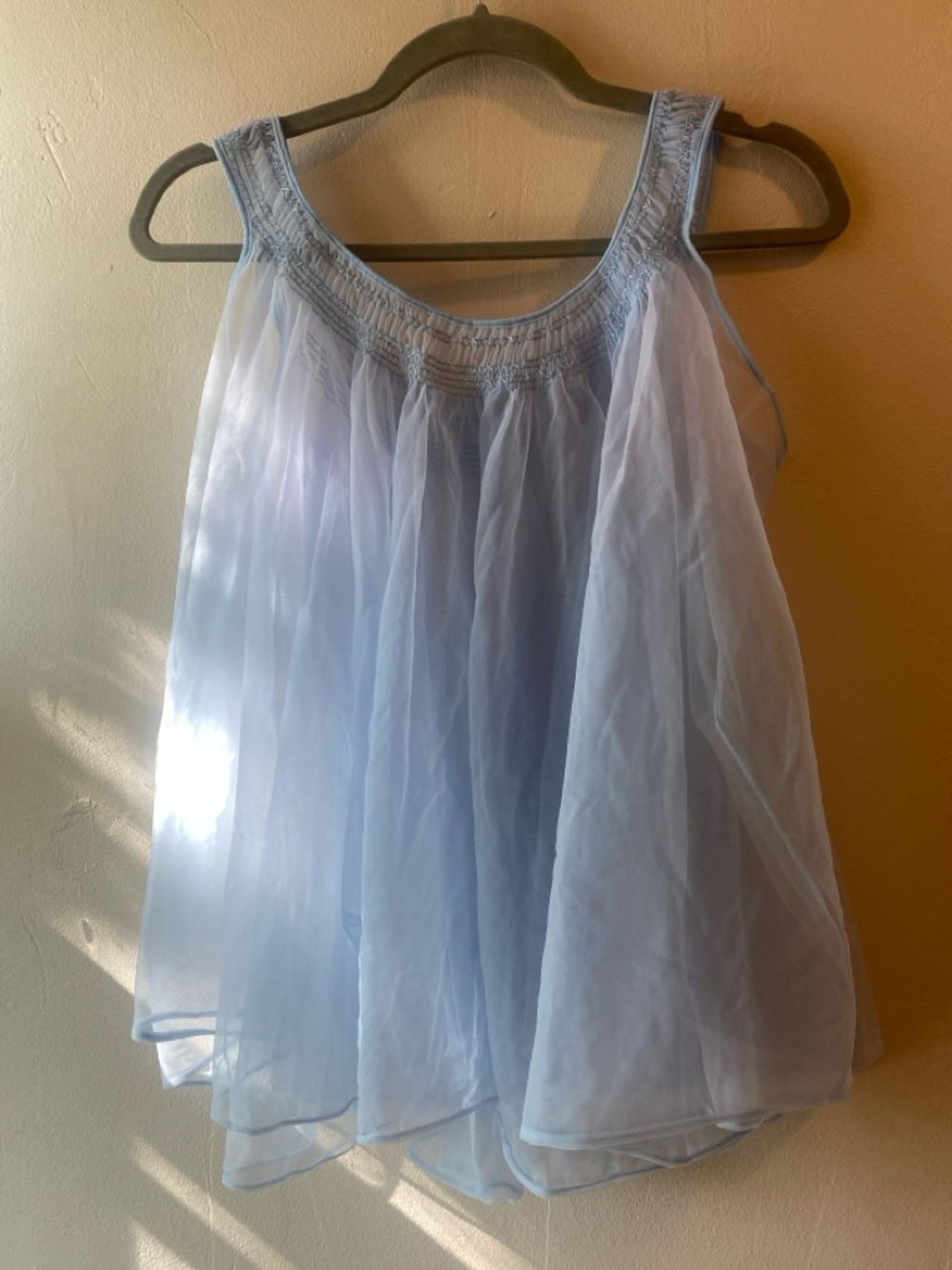 Vintage Light Blue Sheer Sleeveless Babydoll Top